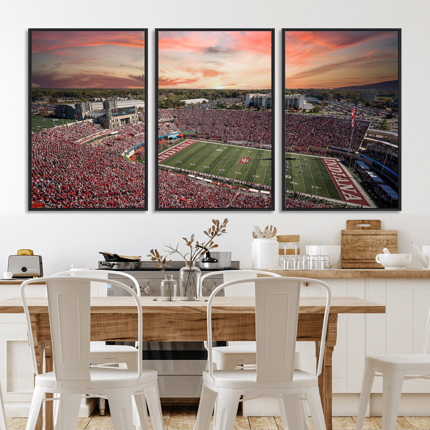 51135-MGV-CV-36X24-Indiana Hoosiers Stadium Wall Art – Panoramic Football Canvas Print with Game Day Crowd and Sunset Sky, Sports Artwork for Man