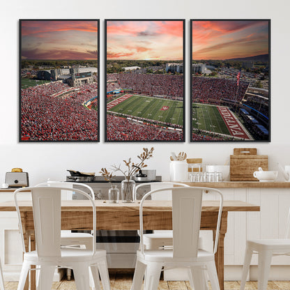 51135-MGV-CV-36X24-Indiana Hoosiers Stadium Wall Art – Panoramic Football Canvas Print with Game Day Crowd and Sunset Sky, Sports Artwork for Man