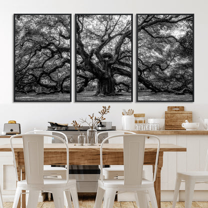 132944706-MGV-CV-36X24-Ancient Tree Wall Art – Black and White Photography Canvas Print Featuring Majestic Twisting Branches, Rustic Nature Artwork for