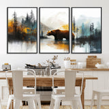 50308-MGV-FC-60X30-3P_Black-Abstract Rustic Bear Wall Art – Forest and Mountain Scene Canvas Print, Nature Artwork for Modern Farmhouse or Log Cabin Decor