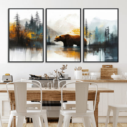 50308-MGV-CV-36X24-Bear Wilderness Wall Art – Mountain Forest Canvas Print, Rustic Cabin Decor with Wildlife Landscape, Nature Artwork for Lodge,