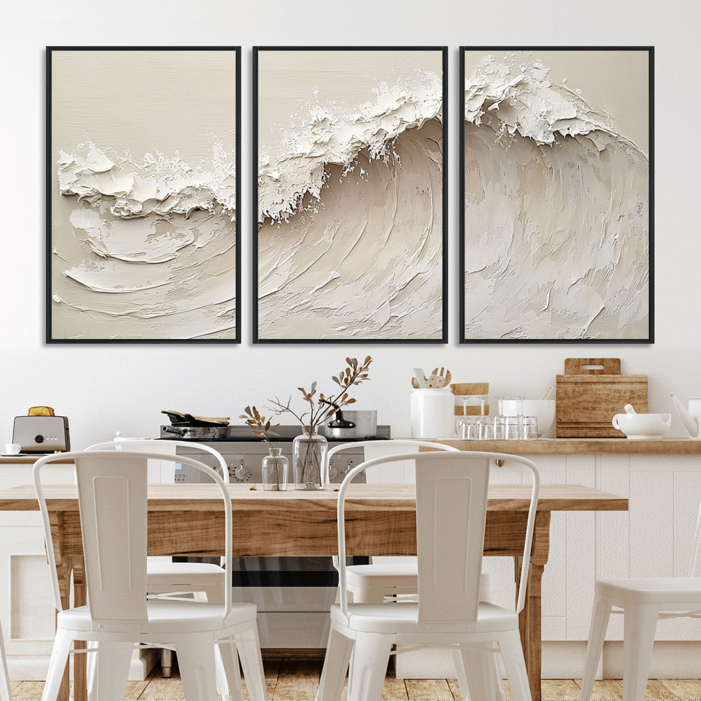 45175-MGV-CV-36X24-Textured Wave Wall Art Canvas Print, Framed Minimal Seascape Art Picture Print, Elegant Wave Perfect Modern Coastal Decor Artwork