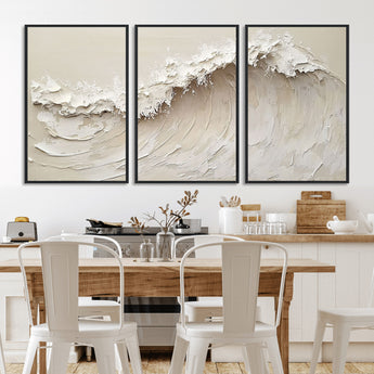 45175-MGV-CV-36X24-Textured Wave Wall Art Canvas Print, Framed Minimal Seascape Art Picture Print, Elegant Wave Perfect Modern Coastal Decor Artwork