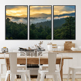 68082278-MGV-CV-36X24-Mountain Sunrise Wall Art Canvas Print, Framed Pine Forest Art Picture Print, Misty Mountains Perfect Earthy Woodland Decor