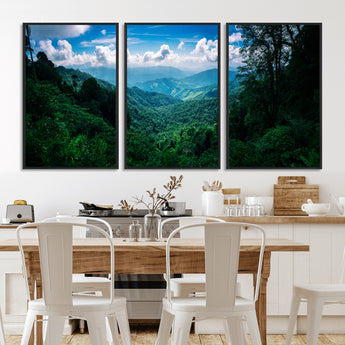 74439378-MGV-CV-36X24-Tropical Jungle Wall Art Canvas Print, Framed Lush Valley Art Picture Print, Forest Mountains Perfect Tropical Wilderness Decor