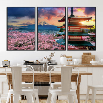 32331262-MGV-CV-36X24-Mount Fuji Japan Wall Art – Cherry Blossom Landscape Canvas Print, Chureito Pagoda Sunset Photography, Japanese Nature Travel