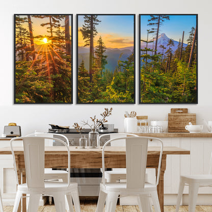 83544043-MGV-CV-36X24-Forest Sunset Wall Art Canvas Print, Framed Sunset Trees Art Picture Print, Green Pines Perfect Rustic Nature Decor Artwork