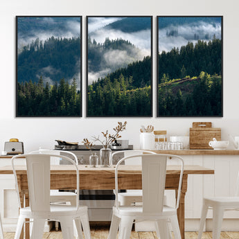 84598503-MGV-CV-36X24-Misty Forest Wall Art Canvas Print, Framed Pine Hills Art Picture Print, Moody Hills Perfect Moody Woodland Decor Artwork