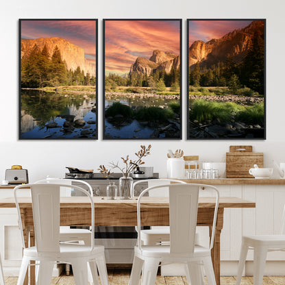 31199457-MGV-CV-36X24-Yosemite Valley Wall Art Canvas Print, Framed El Capitan Art Picture Print, Sunset Sky Perfect Vibrant Western Decor Artwork