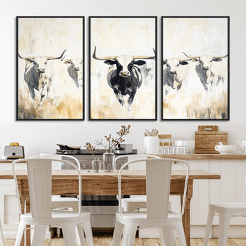 40397799-MGV-CV-36X24-Texas Longhorn Wall Art Canvas Print, Framed Rustic Herd Art Picture Print, Western Bull Perfect Neutral Western Decor Artwork