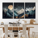 11060882-MGV-CV-36X24-Moonlit Mountains Wall Art Canvas Print, Framed Forest Silhouette Art Picture Print, Night Landscape Perfect Modern Forest Decor
