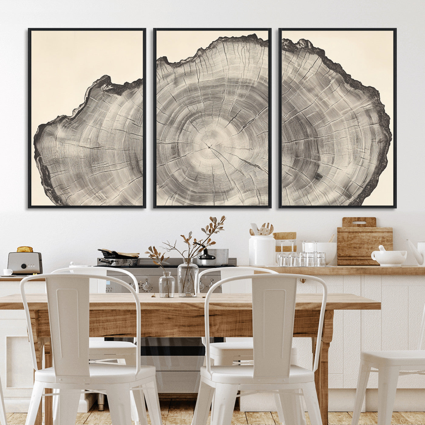98921313-MGV-FC-60X30-3P_Black-Tree Ring Wall Art Canvas Print, Framed Wood Slice Art Picture Print, Minimalist Wood Perfect Rustic Academic Decor Artwork