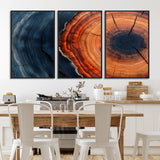 57732250-MGV-FC-60X30-3P_Black-Tree Ring Abstract Wall Art – Blue Orange Wood Grain Canvas Print, Modern Rustic Nature Artwork for Living Room, Office,