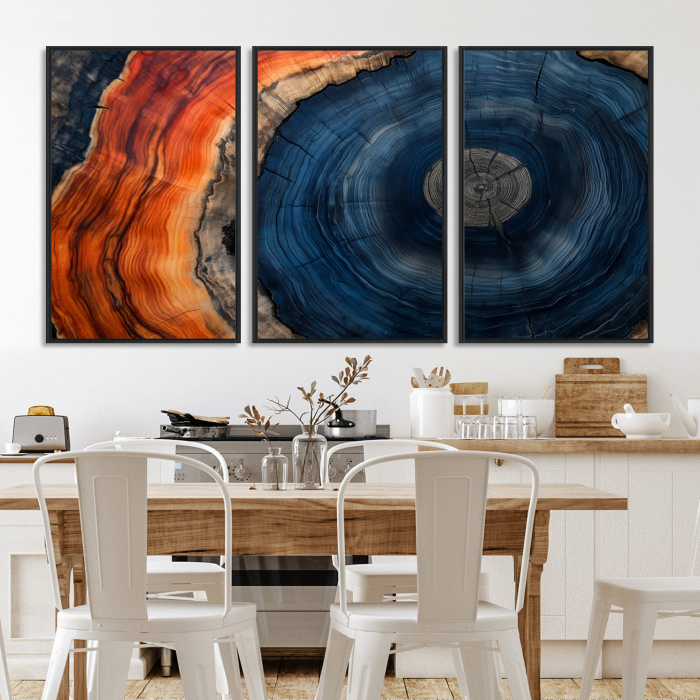 99491700-MGV-CV-36X24-Tree Ring Canvas Wall Art – Blue Orange Abstract Wood Grain Print, Rustic Modern Nature Artwork for Living Room, Office, Bedroom