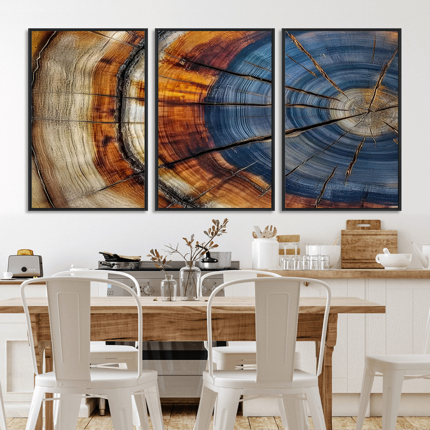 18032999-MGV-CV-36X24-Tree Ring Wall Art – Blue Brown Abstract Wood Slice Canvas Print, Rustic Modern Nature Decor for Living Room, Office, Bedroom or