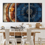 60099360-MGV-FC-60X30-3P_Black-Blue Tree Ring Wall Art – Rustic Wood Grain Canvas Print, Modern Abstract Artwork with Natural Texture for Living Room, Bedroom,