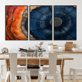 26110607-MGV-CV-36X24-Blue and Orange Tree Ring Wall Art – Abstract Wood Cross Section Canvas Print, Modern Rustic Nature Decor for Living Room, Office,