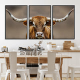 12179171-MGV-CV-36X24-Texas Longhorn Wall Art Canvas Print, Framed Brown Bull Art Picture Print, Lone Cattle Perfect Rustic Western Decor Artwork