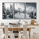 31156828-MGV-CV-36X24-Snowy Pines Wall Art Canvas Print, Framed Ski Lift Art Picture Print, Winter Forest Perfect Moody Lodge Decor Artwork
