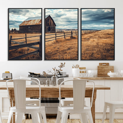 69356982-MGV-CV-36X24-Old Barn Wall Art Canvas Print, Framed Rustic Fence Art Picture Print, Wooden Farmhouse Perfect Rustic Farmhouse Decor Artwork