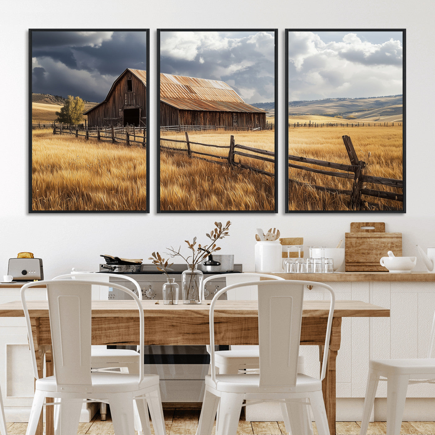 38758826-MGV-CV-36X24-Rustic Barn Wall Art Canvas Print, Framed Moody Barn Art Picture Print, Golden Field Perfect Rustic Farmhouse Decor Artwork