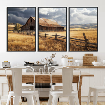 38758826-MGV-CV-36X24-Rustic Barn Wall Art Canvas Print, Framed Moody Barn Art Picture Print, Golden Field Perfect Rustic Farmhouse Decor Artwork