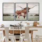 28309012-MGV-CV-36X24-Texas Longhorn Wall Art Canvas Print, Framed Spotted Cattle Art Picture Print, Horned Bull Perfect Rustic Western Decor Artwork