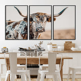 70414966-MGV-CV-36X24-Texas Longhorn Wall Art Canvas Print, Framed Speckled Cow Art Picture Print, Horned Bull Perfect Rustic Western Decor Artwork