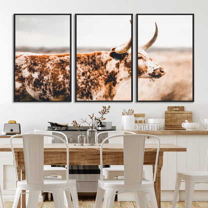 11528295-MGV-CV-36X24-Speckled Longhorn Wall Art Canvas Print, Framed Texas Cattle Art Picture Print, Horned Cow Perfect Rustic Western Decor Artwork
