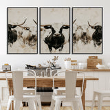 12027562-MGV-FC-60X30-3P_Black-Longhorn Cattle Wall Art Canvas Print, Framed Bison Herd Art Picture Print, Cattle Group Perfect Rustic Farmhouse Decor Artwork