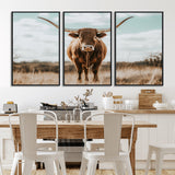 39350715-MGV-CV-36X24-Texas Longhorn Wall Art Canvas Print, Framed Longhorn Cow Art Picture Print, Western Cattle Perfect Rustic Western Decor Artwork