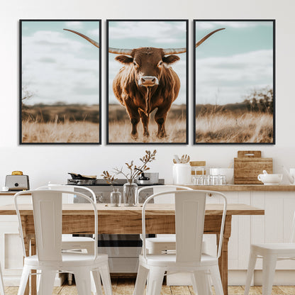 39350715-MGV-CV-36X24-Texas Longhorn Wall Art Canvas Print, Framed Longhorn Cow Art Picture Print, Western Cattle Perfect Rustic Western Decor Artwork