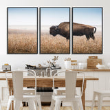 91267849-MGV-FC-60X30-3P_Black-Wild Bison Wall Art Canvas Print, Framed Bison in Prairie Art Picture Print, Rustic Western Perfect Rustic Western Decor Artwork