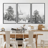 55003599-MGV-CV-36X24-Snowy Ski Lift Wall Art Canvas Print, Framed Winter Forest Art Picture Print, Ski lift Ride Perfect Winter Lodge Decor Artwork