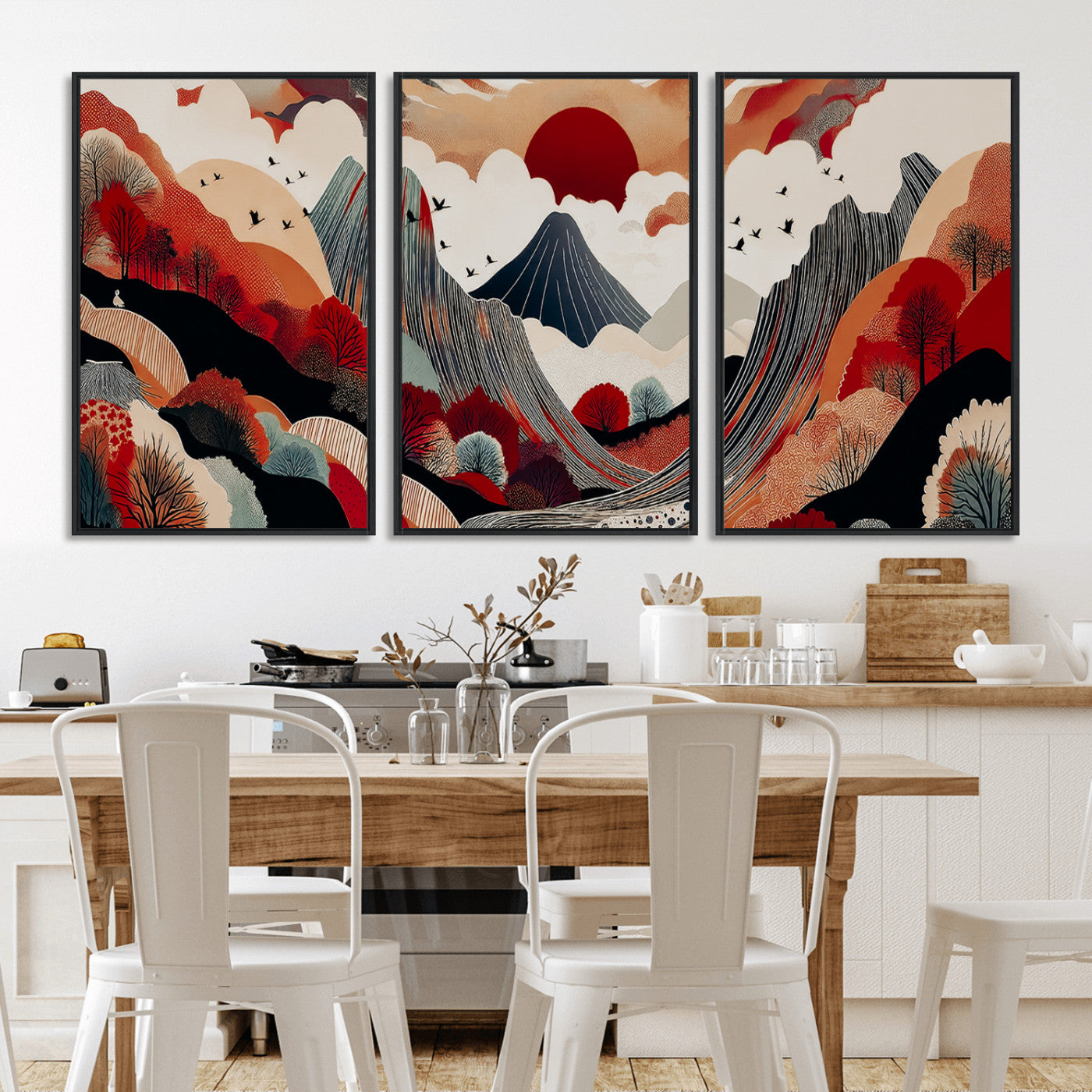 59495752-MGV-CV-36X24-Abstract Mountain Wall Art Canvas Print, Framed Vibrant Landscape Art Picture Print, Nature Drawing Perfect Contemporary