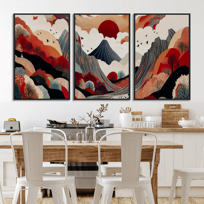 59495752-MGV-CV-36X24-Abstract Mountain Wall Art Canvas Print, Framed Vibrant Landscape Art Picture Print, Nature Drawing Perfect Contemporary