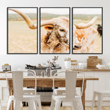 21060648-MGV-CV-36X24-Texas Longhorn Wall Art Canvas Print, Framed Speckled Cow Art Picture Print, Rustic Bull Perfect Rustic Western Decor Artwork