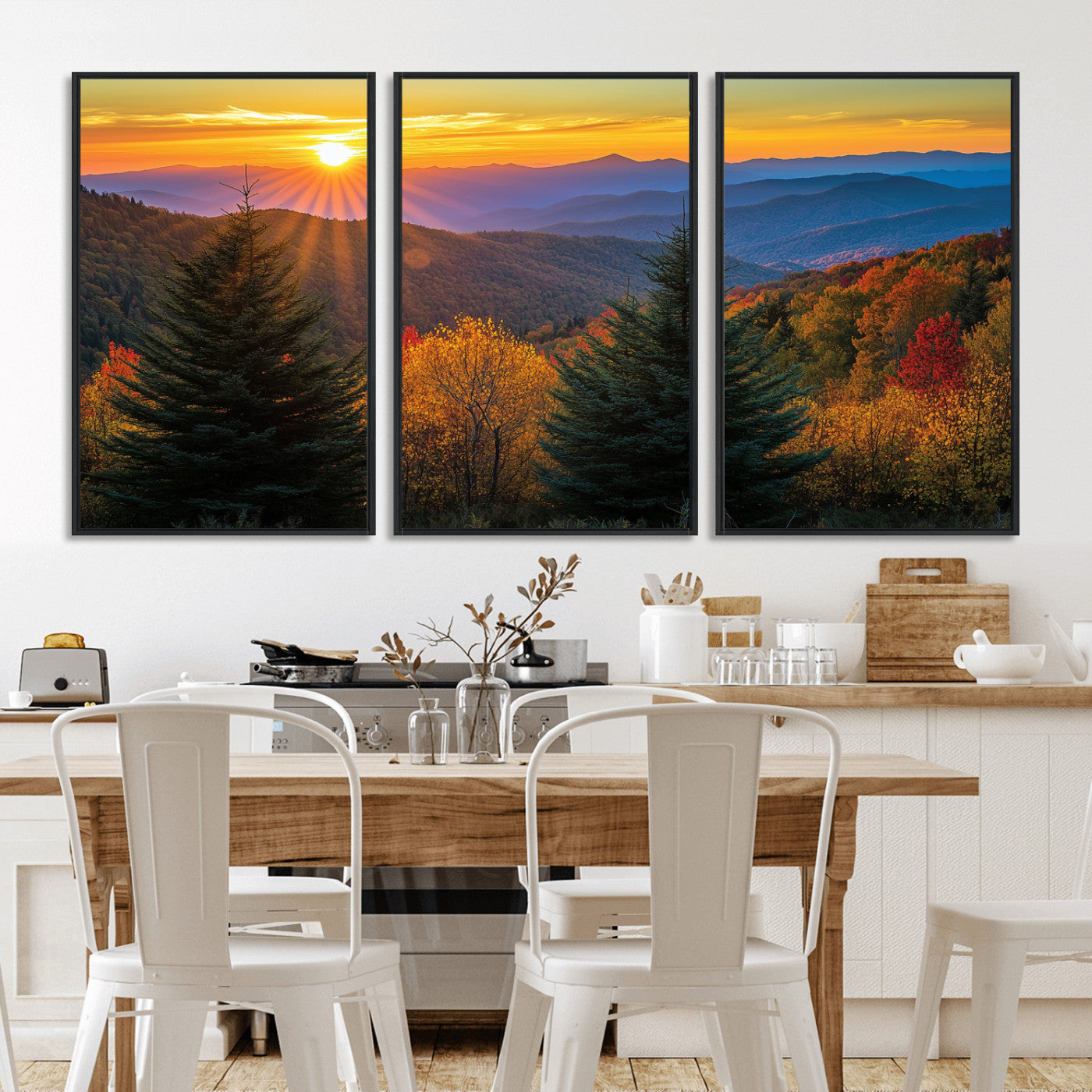 36964931-MGV-FC-60X30-3P_Black-Autumn Mountains Wall Art Canvas Print, Framed Sunset Glow Forest Art Picture Print, Golden Trees Perfect Vibrant Nature Decor