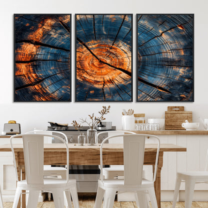 81894502-MGV-CV-36X24-Burnt Wood Wall Art Canvas Print, Framed Aged Timber Art Picture Print, Rustic Tree Slice Perfect Rustic Decor Artwork for Home,