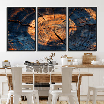 18975622-MGV-CV-36X24-Burnt Wood Wall Art Canvas Print, Framed Aged Timber Art Picture Print, Rustic Tree Slice Perfect Rustic Decor Artwork for Home,