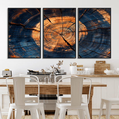 18975622-MGV-CV-36X24-Burnt Wood Wall Art Canvas Print, Framed Aged Timber Art Picture Print, Rustic Tree Slice Perfect Rustic Decor Artwork for Home,