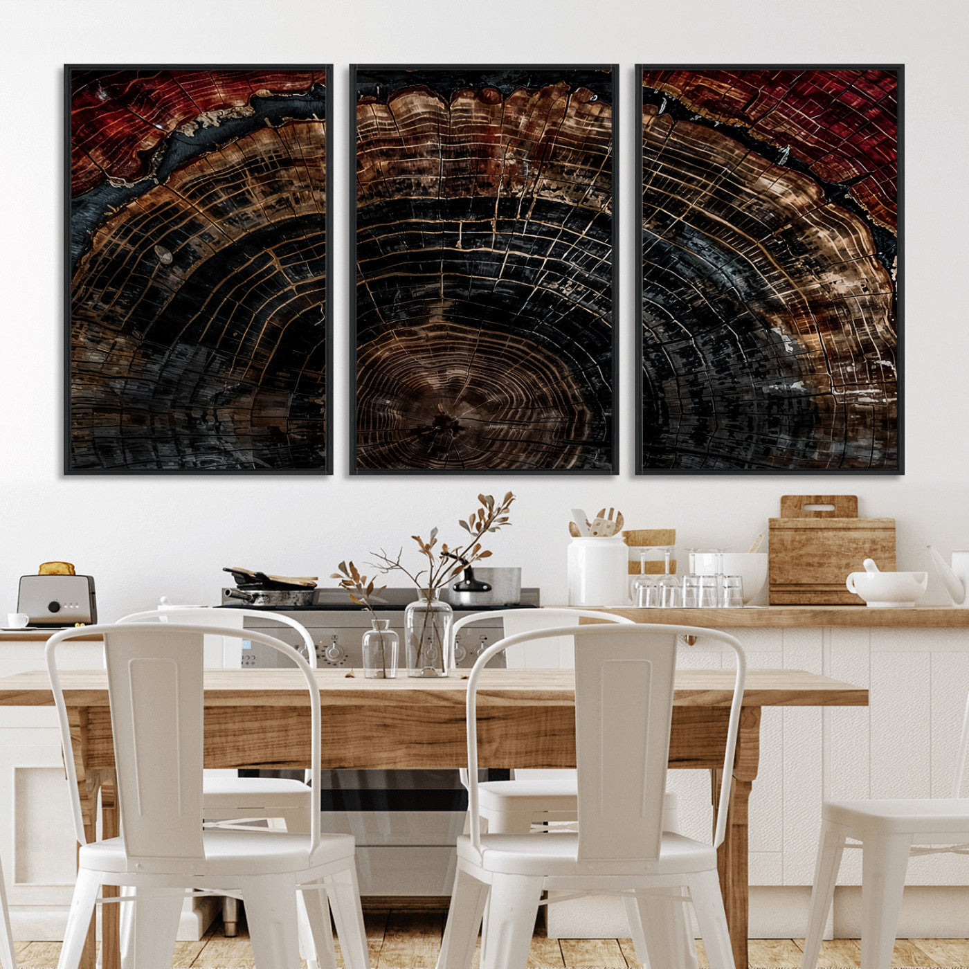 43686762-MGV-CV-36X24-Dark Wood Ring Wall Art Canvas Print, Framed Abstract Wood Tree Art Picture Print, Rustic Tree Slice Perfect Rustic Decor Artwork