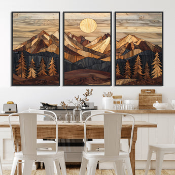 39116082-MGV-FC-60X30-3P_Black-Wood Mountain Landscape Wall Art Canvas Print, Framed Sunset Hills Art Picture Print, Abstract Nature Perfect Boho Decor Artwork