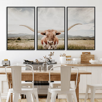 80054319-MGV-CV-36X24-Longhorn Wall Art – Rustic Western Canvas Print, Majestic Bull Artwork for Farmhouse, Ranch or Living Room