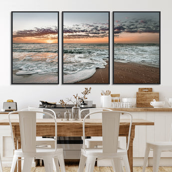 40632752-MGV-CV-36X24-Ocean Sunset Wall Art Canvas Print, Framed Beach Waves Art Picture Print, Coastal Scene Perfect Coastal Decor Artwork