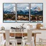 36247746-MGV-CV-36X24-Snowy Peaks Wall Art Canvas Print, Framed Alpine Lake Art Picture Print, Pine Forest Perfect Alpine Wilderness Decor Artwork