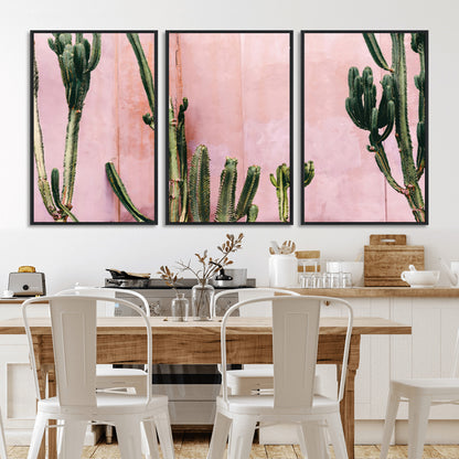 93119502-MGV-CV-36X24-Tall Cactus Wall Art Canvas Print, Framed Pink Wall Art Picture Print, Cactus Lines Perfect Modern Desert Decor Artwork