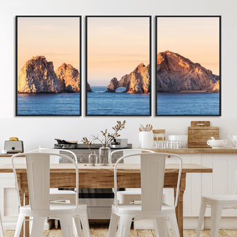 72996116-MGV-CV-36X24-El Arco Wall Art Canvas Print, Framed Cabo Rocks Art Picture Print, Ocean Arch Perfect Golden Coastal Landmark Decor Artwork