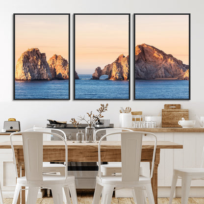72996116-MGV-CV-36X24-El Arco Wall Art Canvas Print, Framed Cabo Rocks Art Picture Print, Ocean Arch Perfect Golden Coastal Landmark Decor Artwork