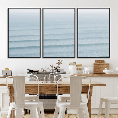 47814787-MGV-CV-36X24-Ocean Waves Wall Art Canvas Print, Framed Solo Surfer Art Picture Print, Wave Lines Perfect Minimalist Ocean Decor Artwork